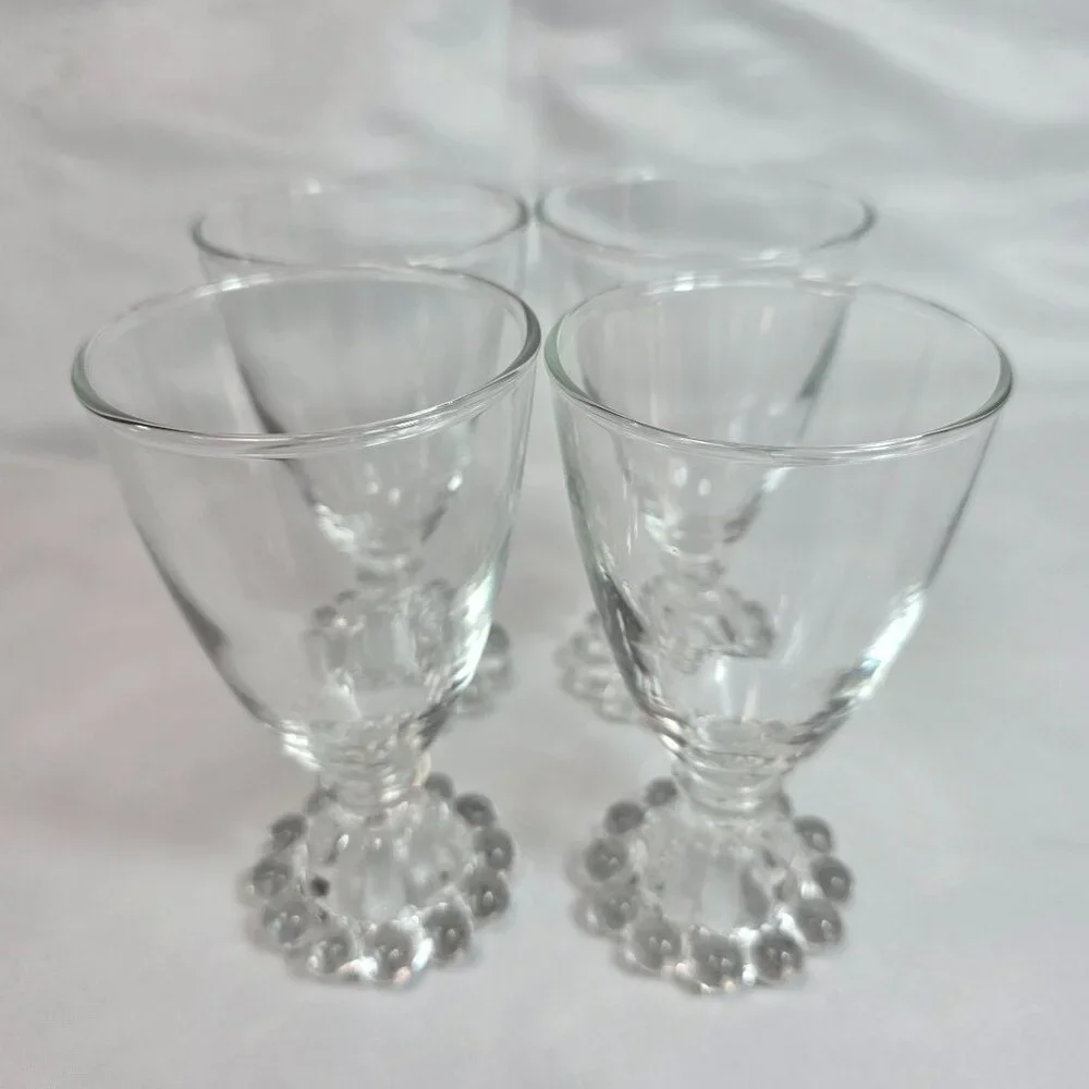 FOUR Anchor Hocking Berwick Boopie Clear Juice/Wine Glasses Ball Design on Base